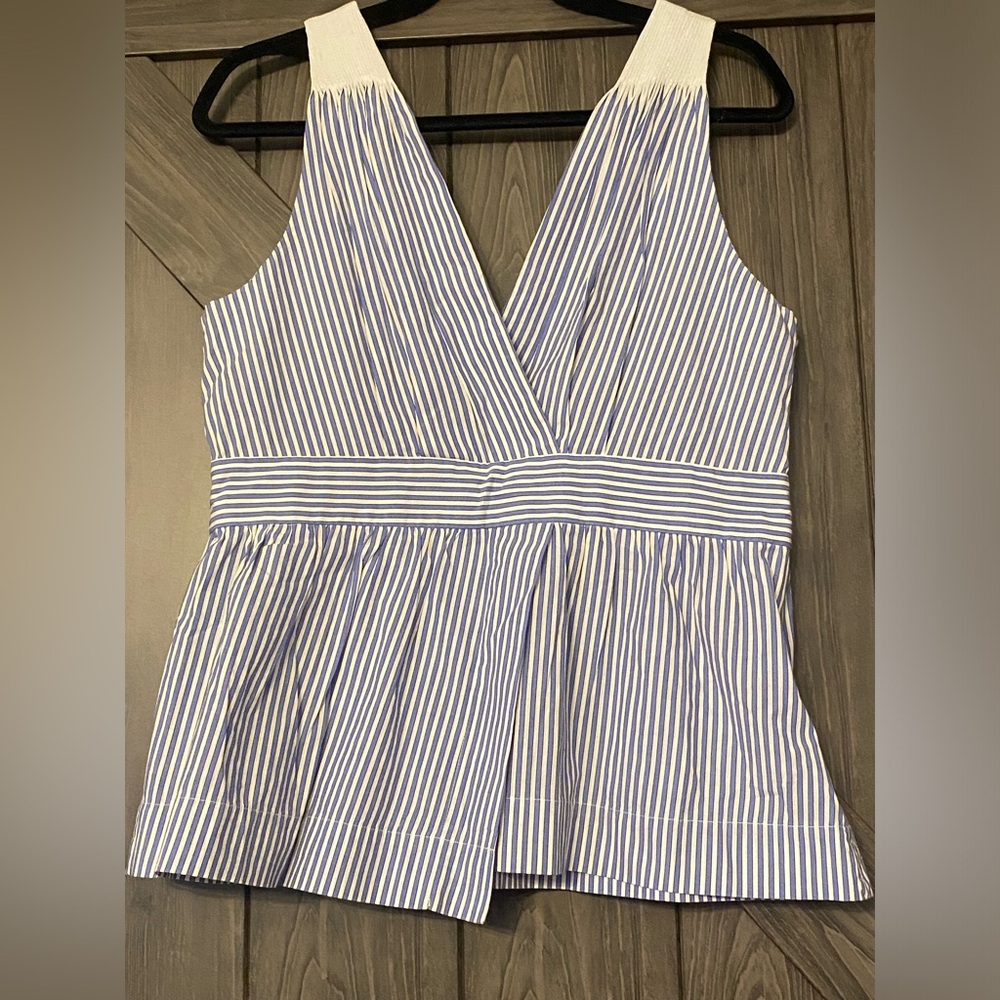 Blue and White striped Banana Republic V neck tank blouse, NWT, sz 12